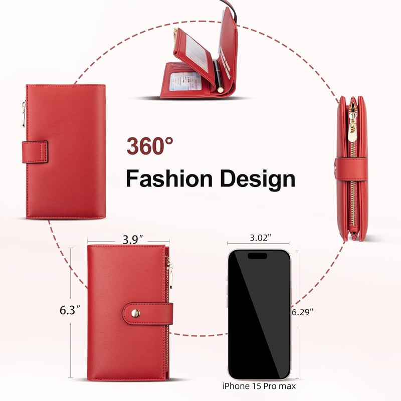 yiijay Womens Wallet RFID Blocking Leather Trifold Clutch Wallet Credit Card Holder Ladies Travel Wallet Purse with Pen Holder - Image 4